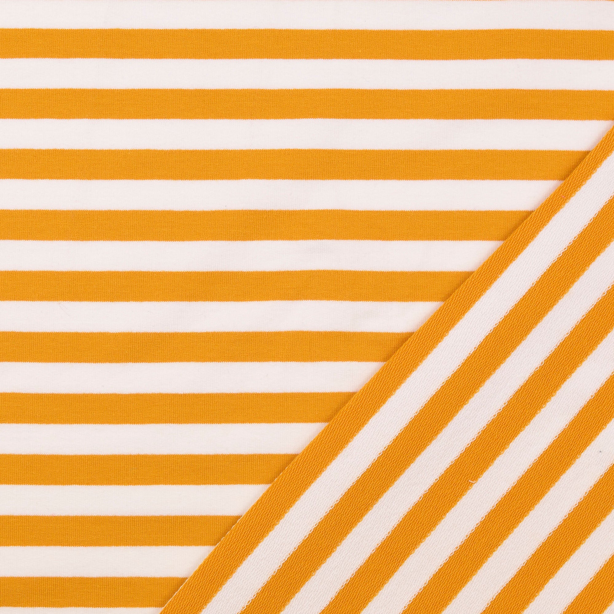0,5m Sommersweat Stripes "Mandy" senf weiß