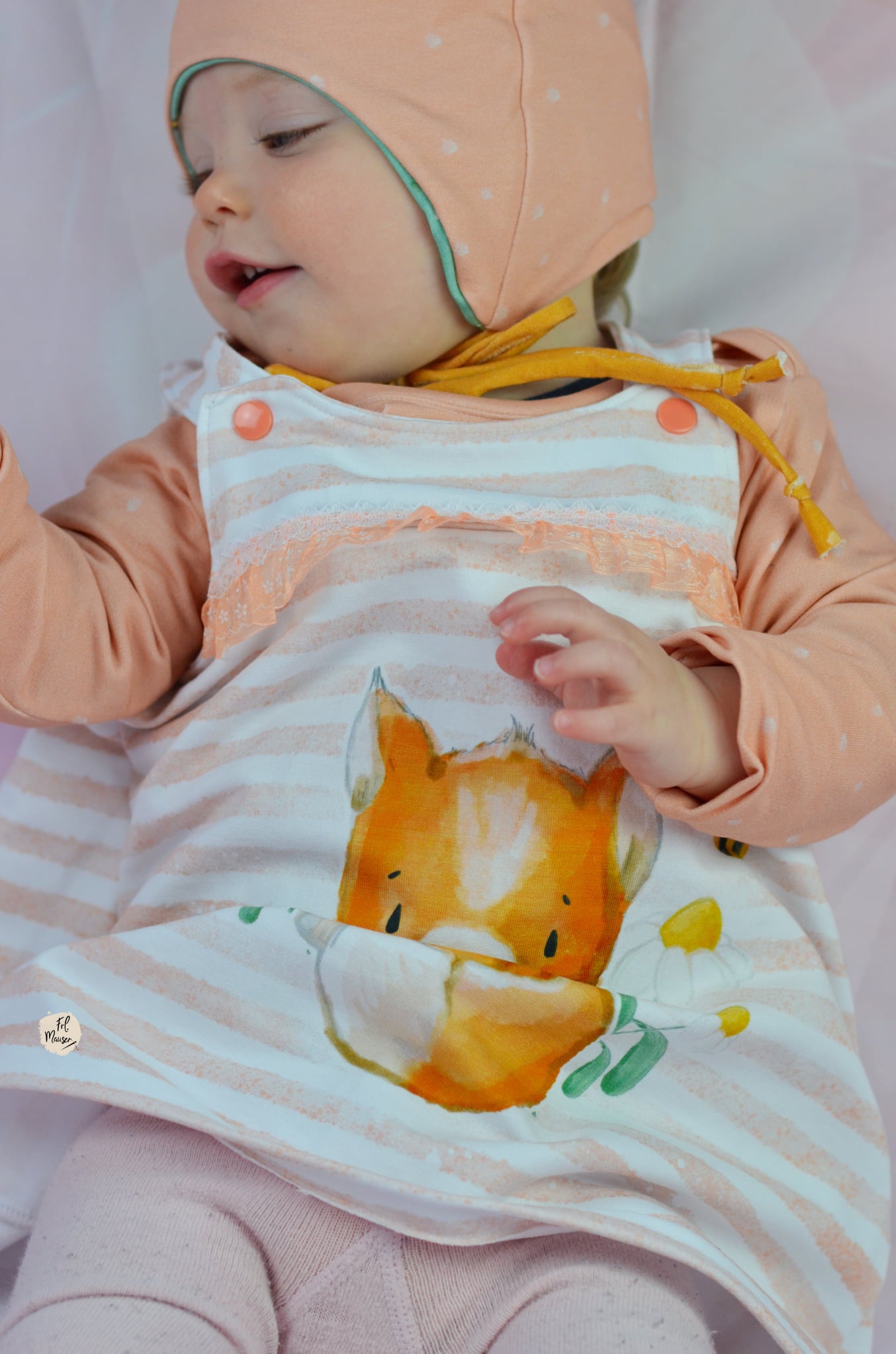 Bio-Sommersweat Little Fox peach mit Streifen - Rapport ca. 60-65cm lang