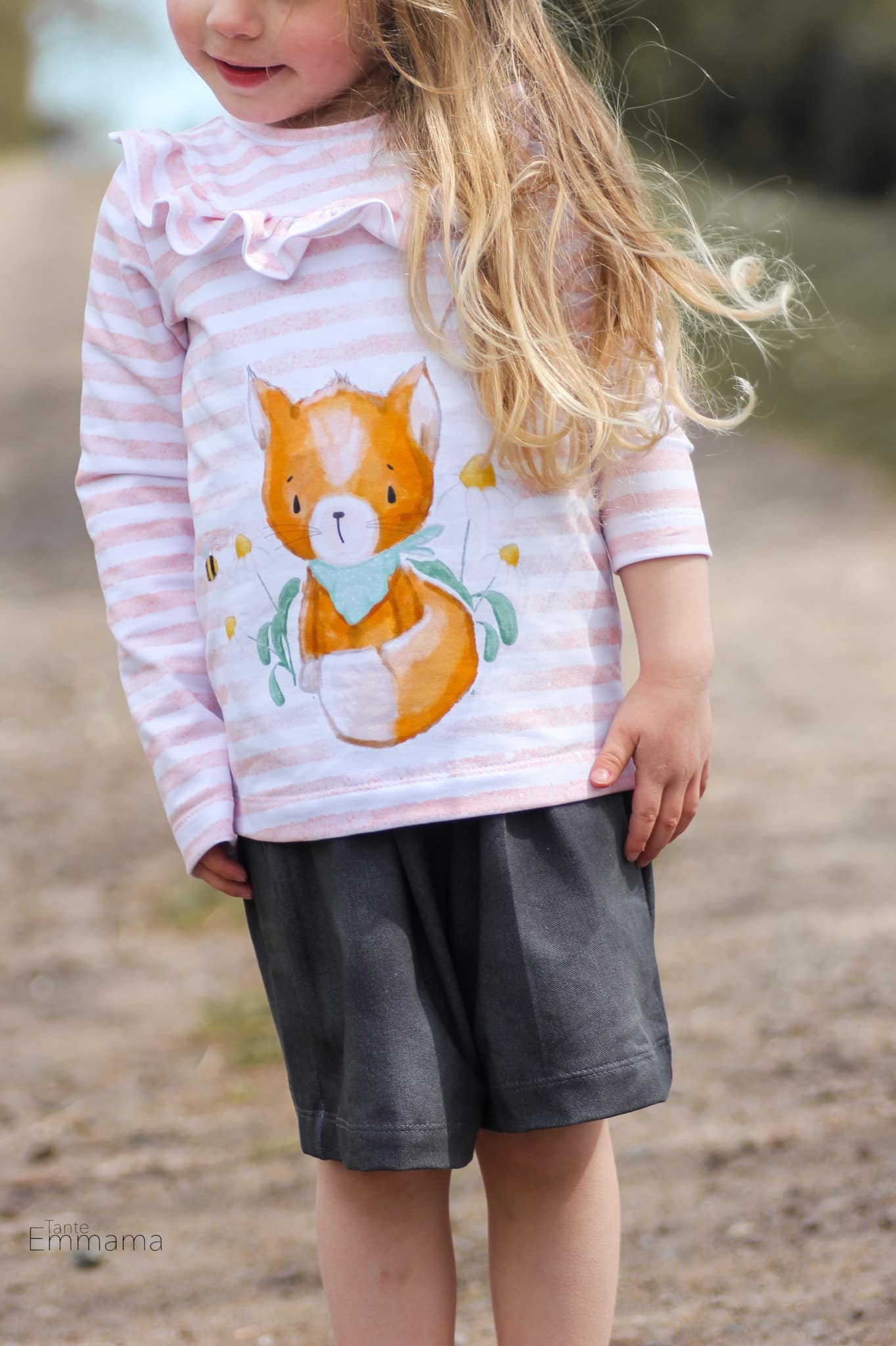 Bio-Sommersweat Little Fox peach mit Streifen - Rapport ca. 60-65cm lang