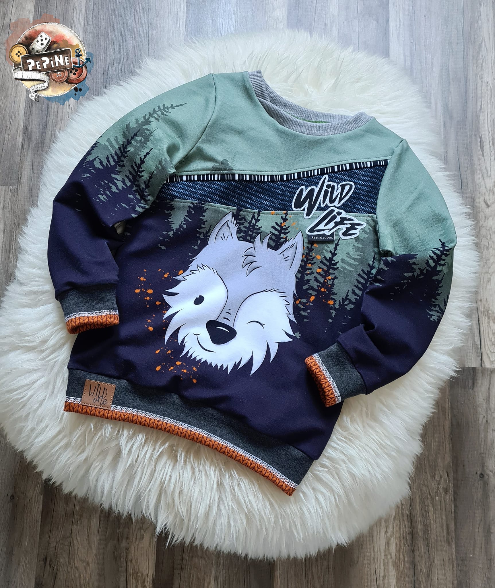 Bio-Sommersweat Limited Edition Waldfreunde Wolfi Wolf grün - Rapport ca. 60-65cm lang