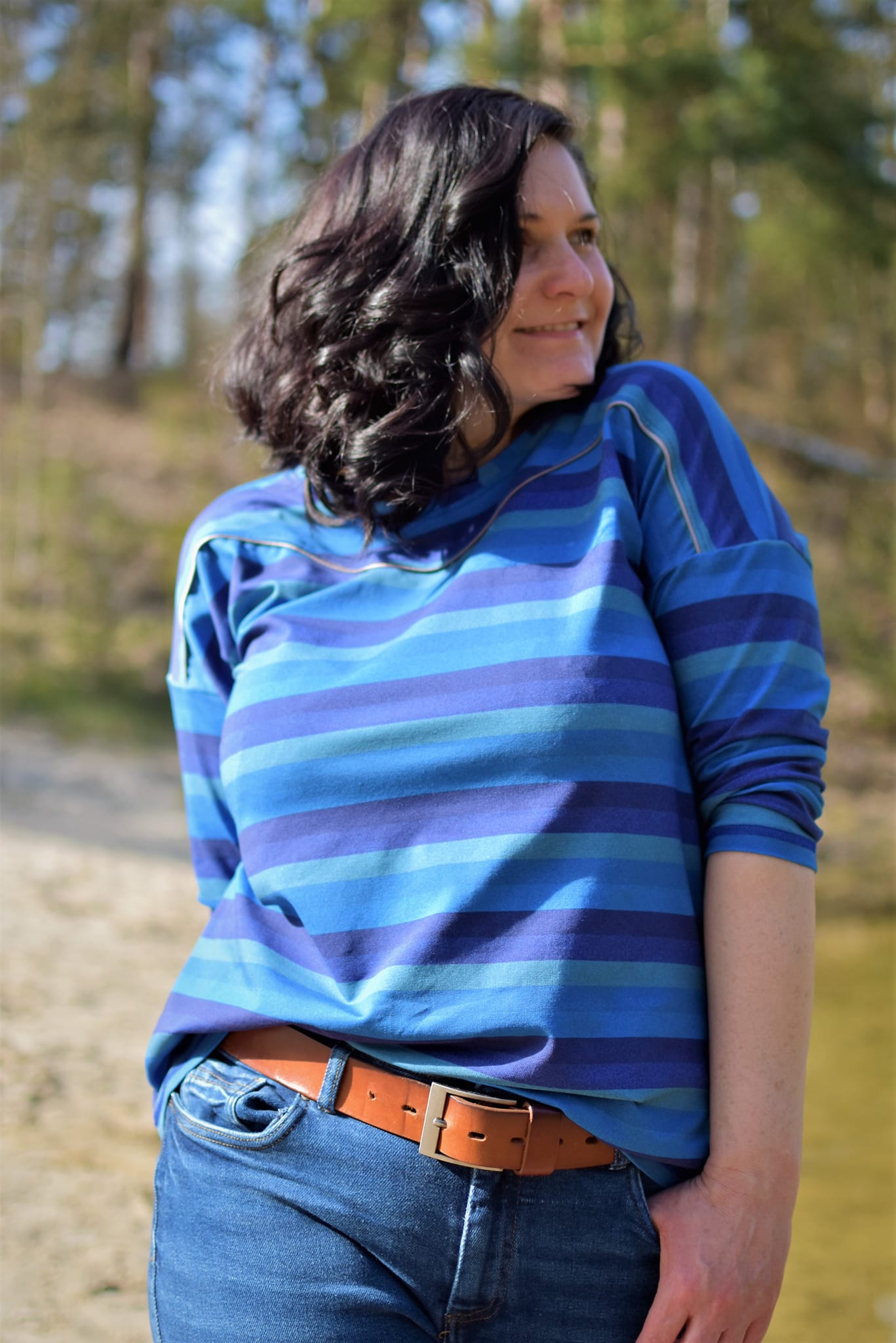 0,5m Bio-Jersey "Love you like no Otter" Streifen-Kombi dunkelblau