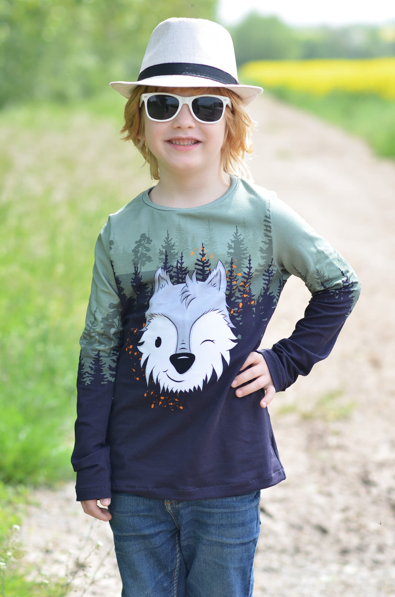 Bio-Sommersweat Limited Edition Waldfreunde Wolfi Wolf grün - Rapport ca. 60-65cm lang