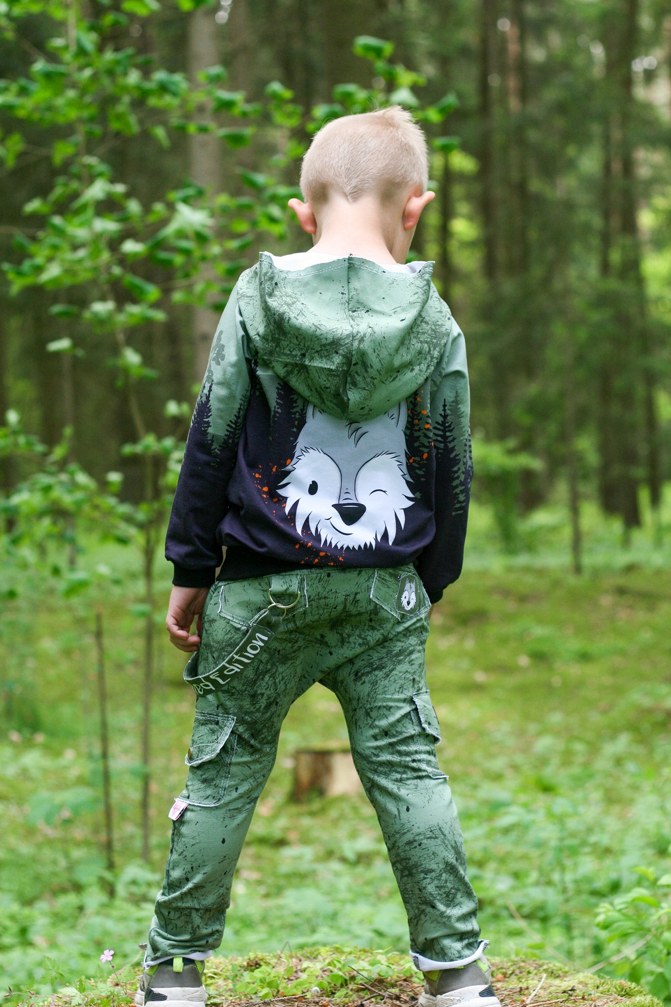 Bio-Sommersweat Limited Edition Waldfreunde Wolfi Wolf grün - Rapport ca. 60-65cm lang