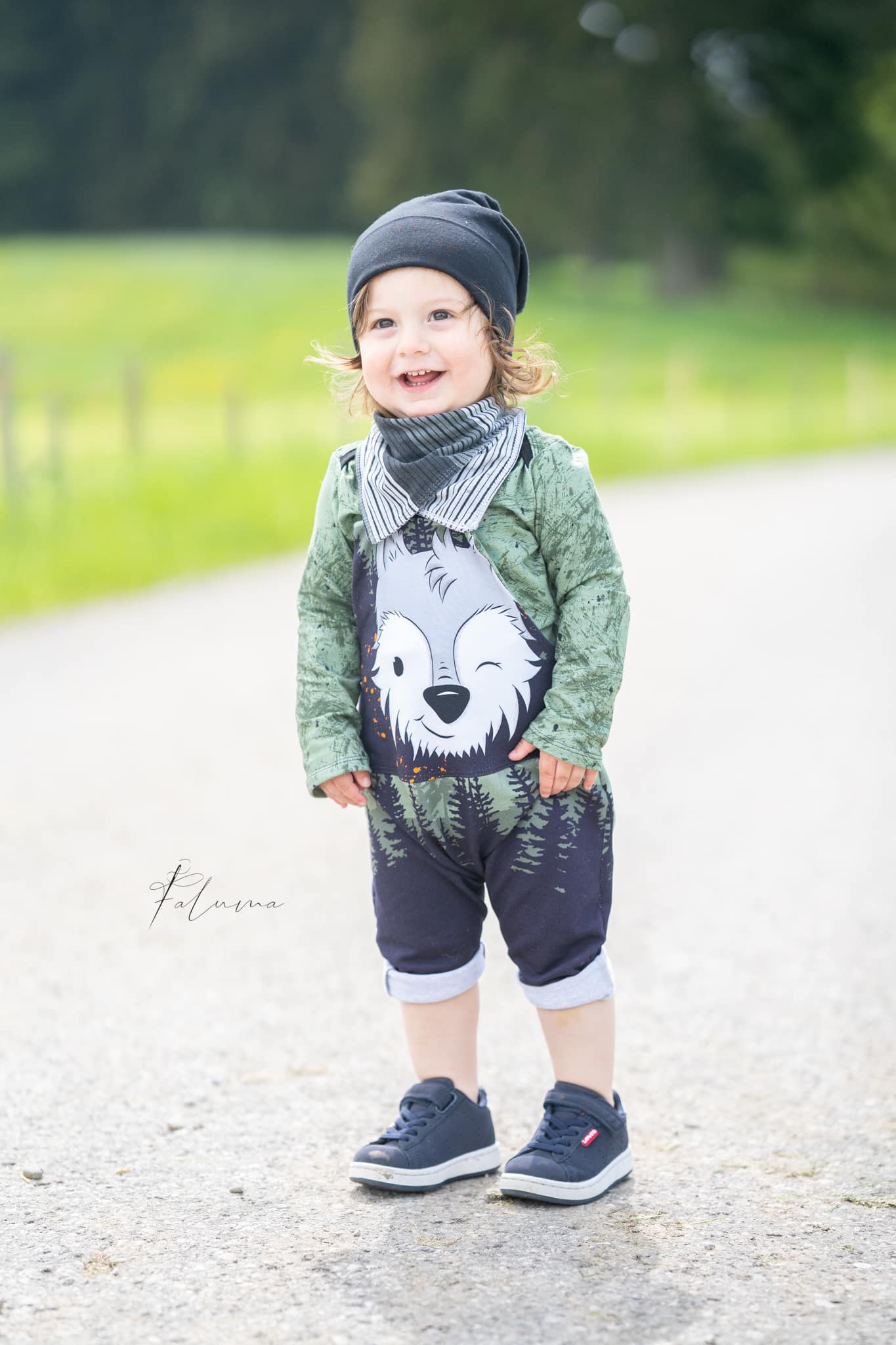 Bio-Sommersweat Limited Edition Waldfreunde Wolfi Wolf grün - Rapport ca. 60-65cm lang