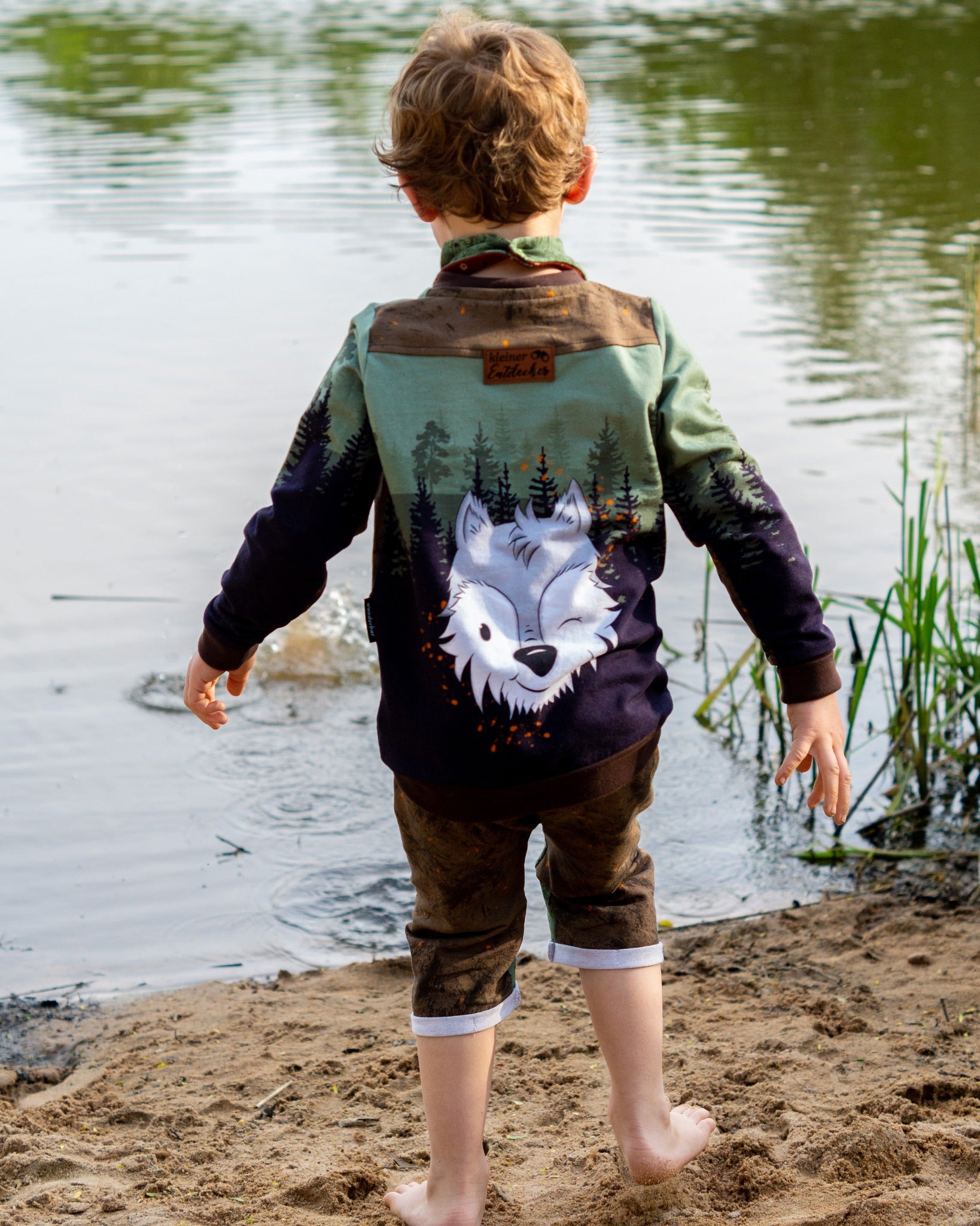 Bio-Sommersweat Limited Edition Waldfreunde Wolfi Wolf grün - Rapport ca. 60-65cm lang