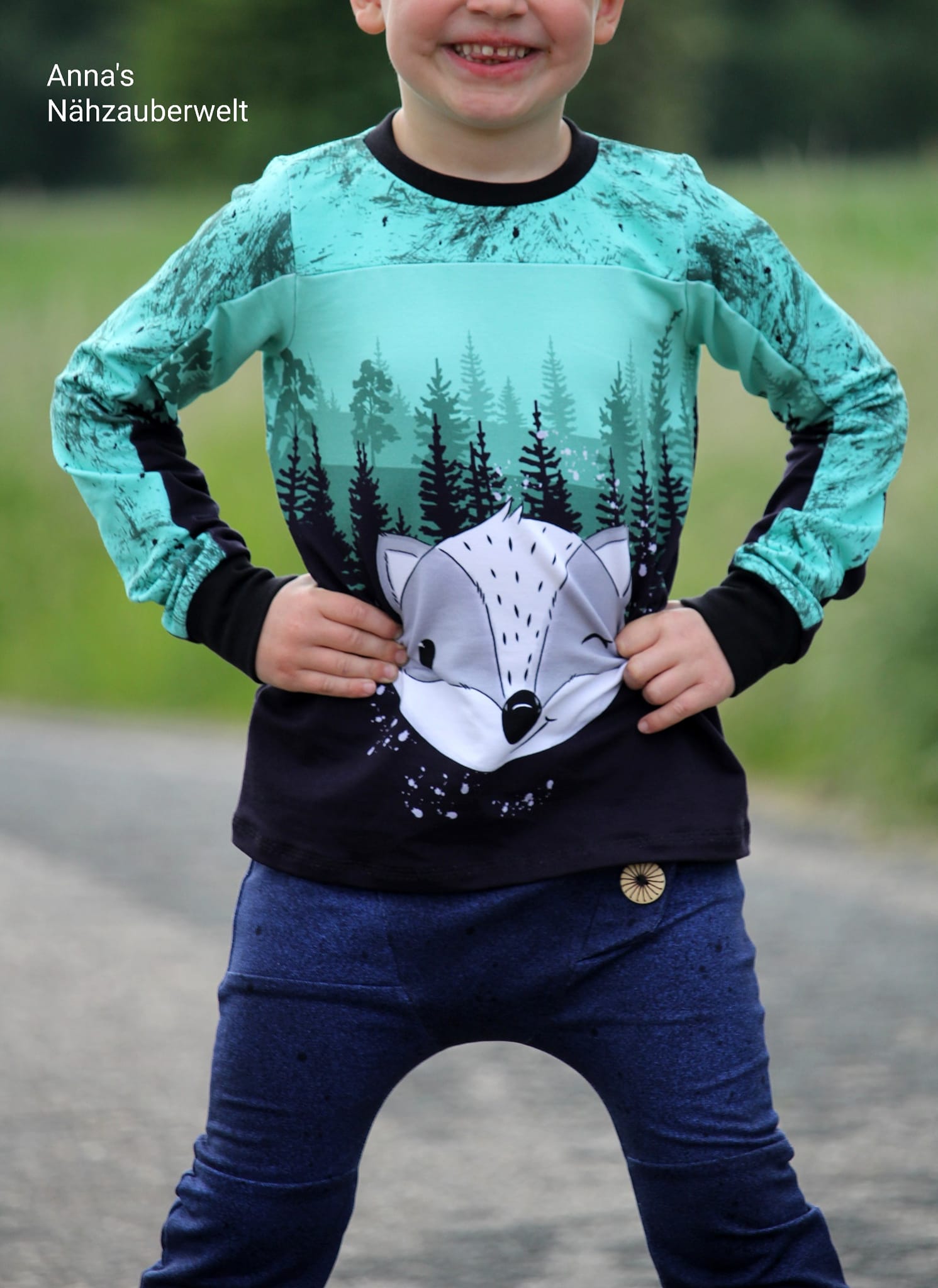 Bio-Sommersweat Limited Edition Waldfreunde Frechdachs türkis - Rapport ca. 60-65cm lang