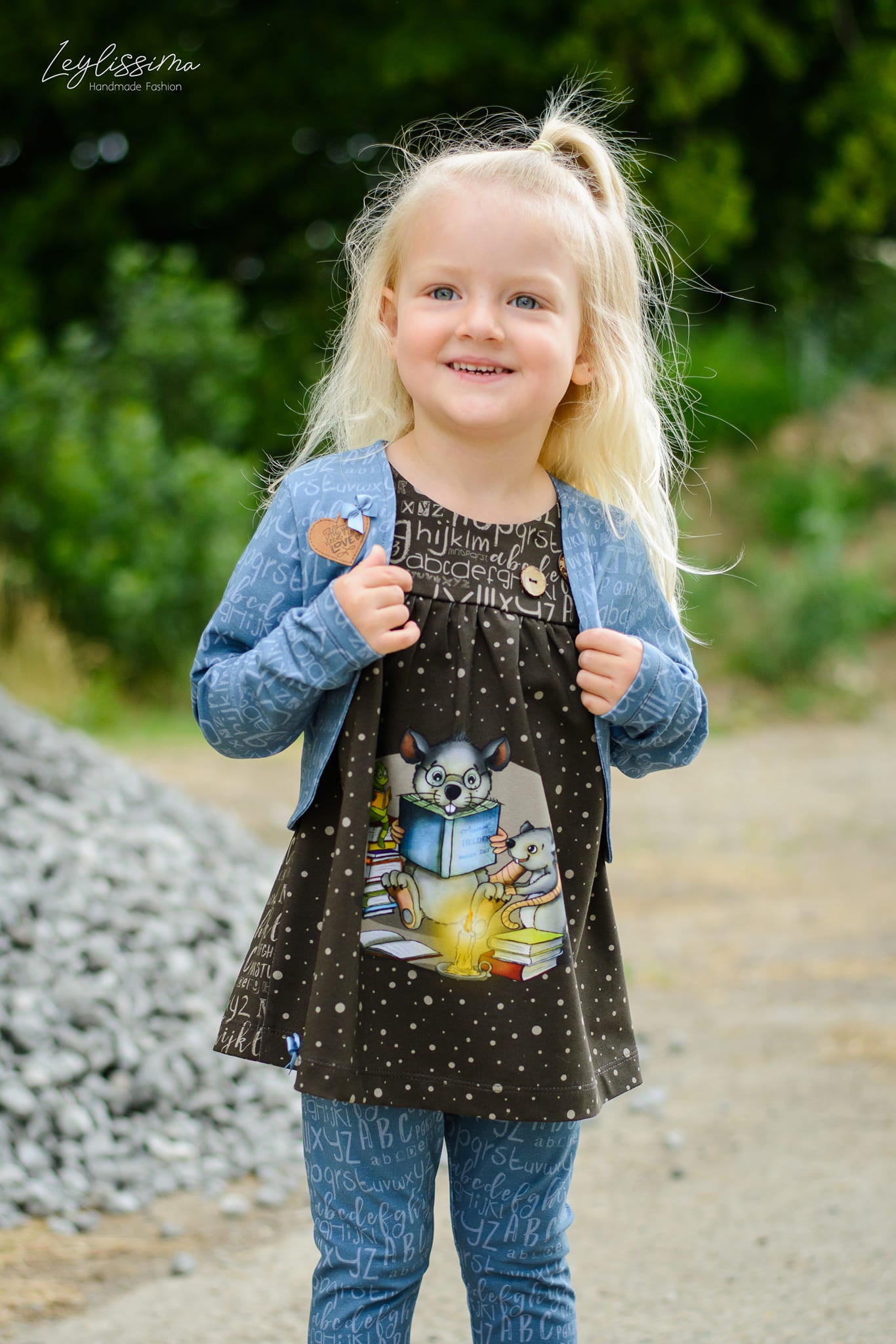 0,5m Bio-Jersey Leseratte ABC-Kombi nebelgrau