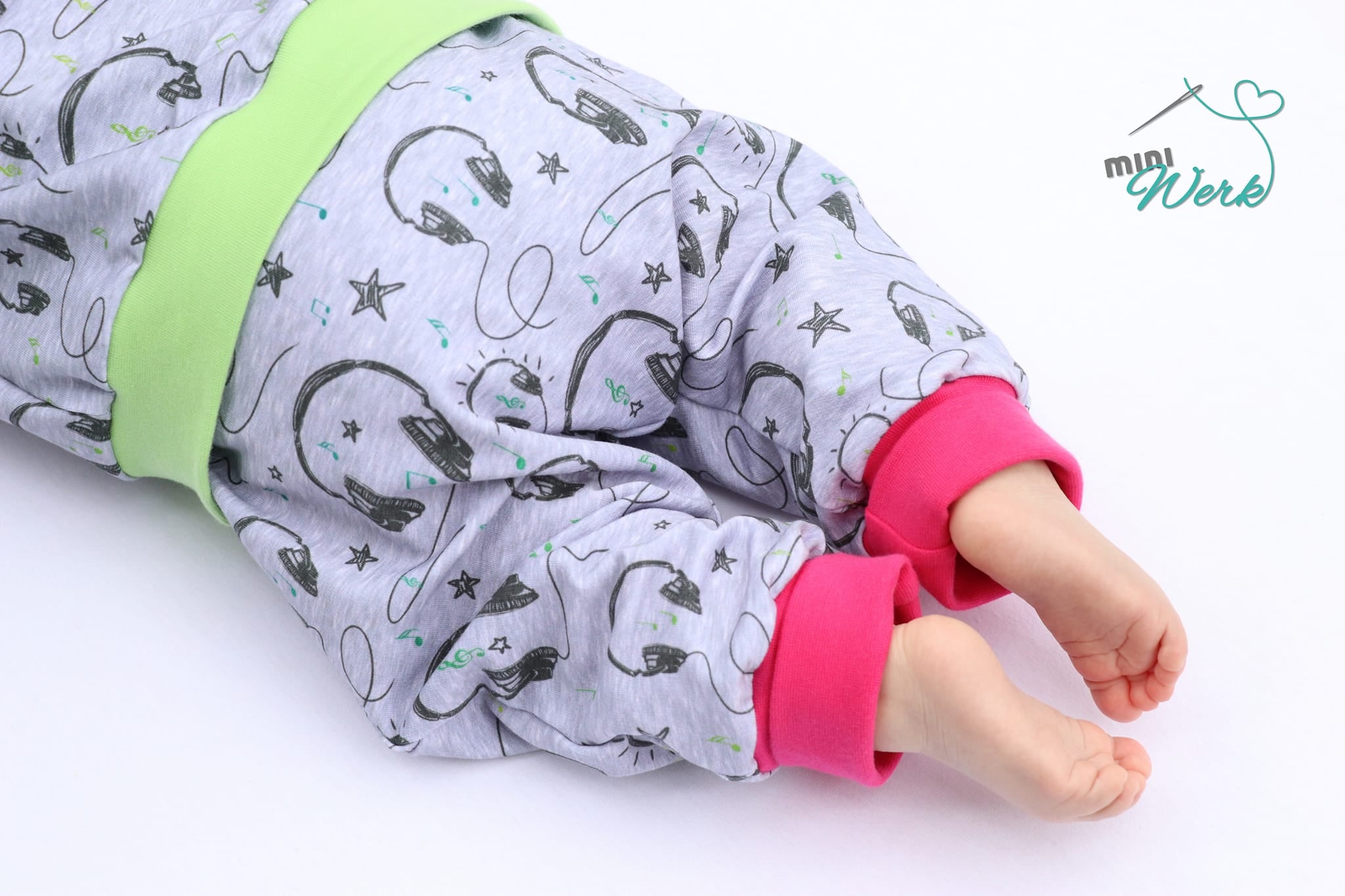 0,5m Bio-Sommersweat Music Kopfhörer-Kombi graumeliert-grün