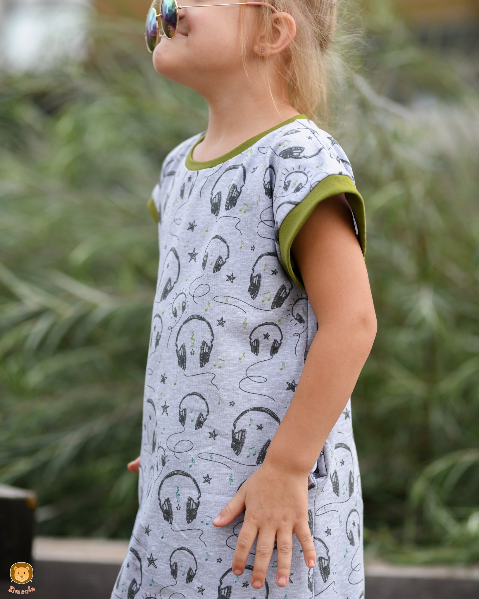 0,5m Bio-Sommersweat Music Kopfhörer-Kombi graumeliert-grün