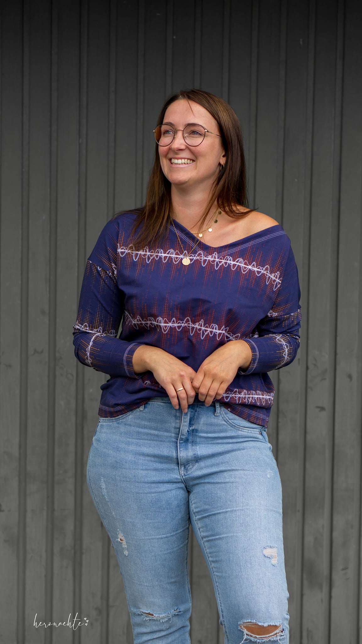 0,5m Bio-Sommersweat Music Soundwave-Kombi lightdenim-orange