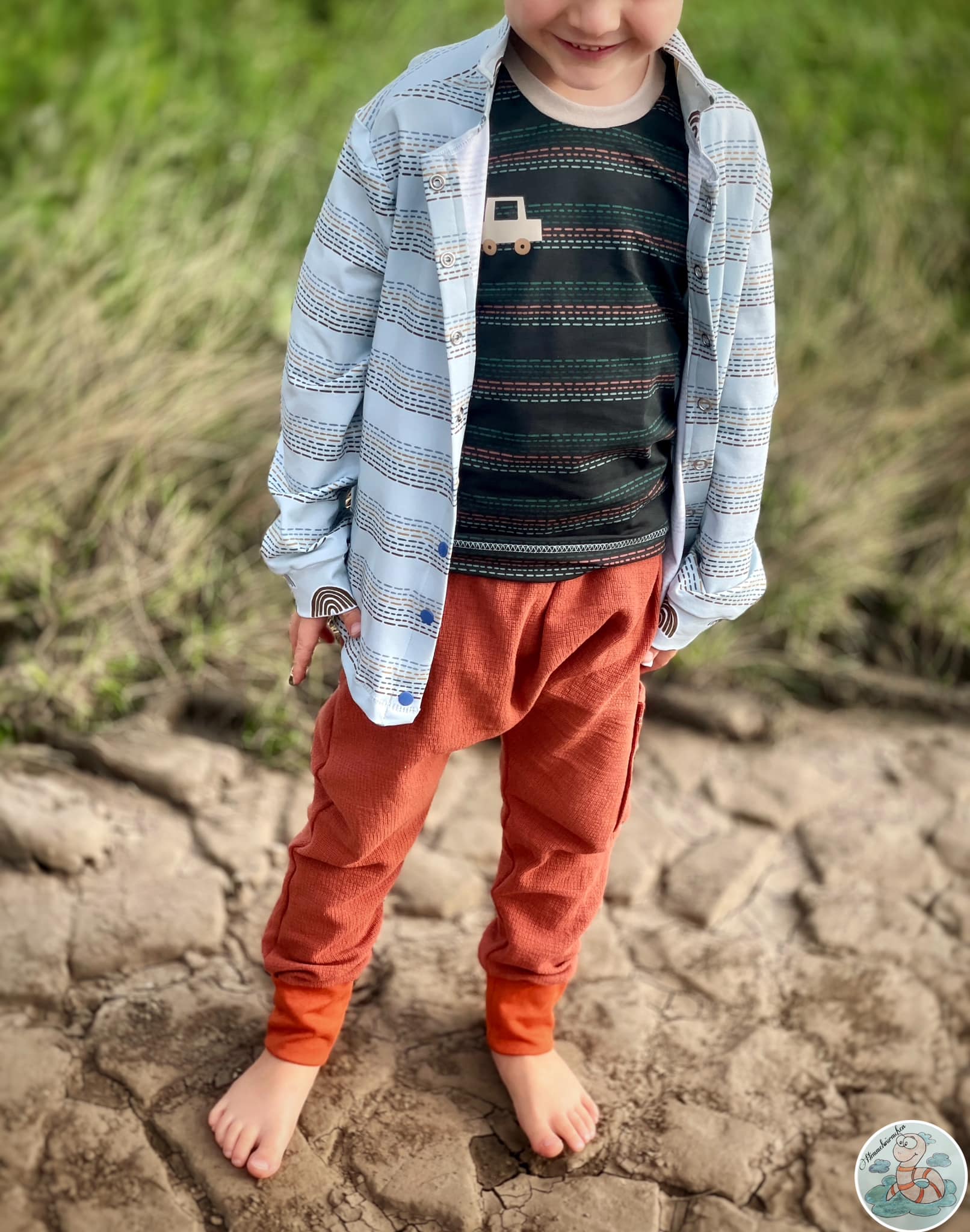 0,5m Bio-Jersey Charlie "Big Hug" Stripes babyblaugrau