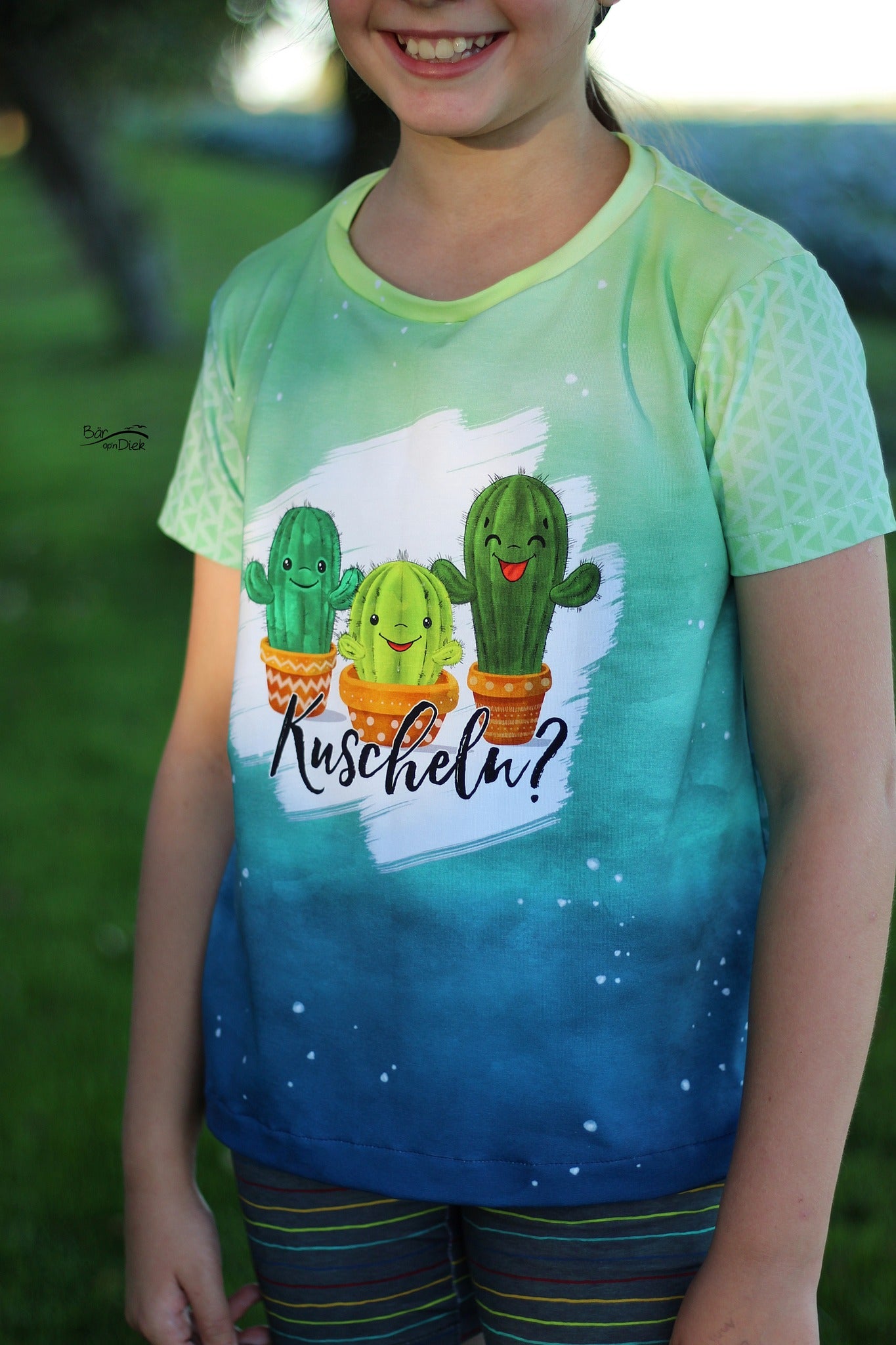 Bio-Jersey Kakteen "Kuscheln?" gelbblau