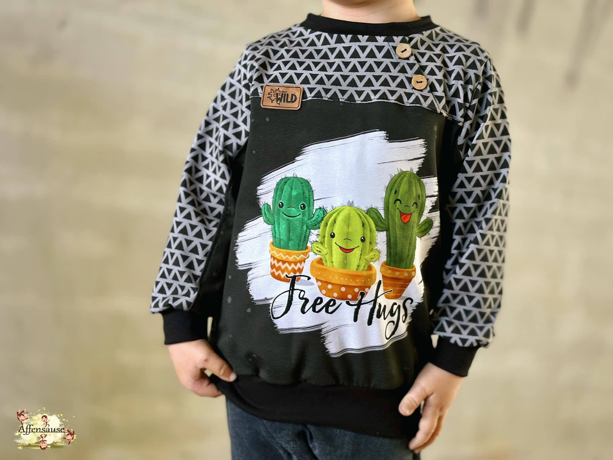Bio-Jersey Kakteen "Free Hugs" anthrazit