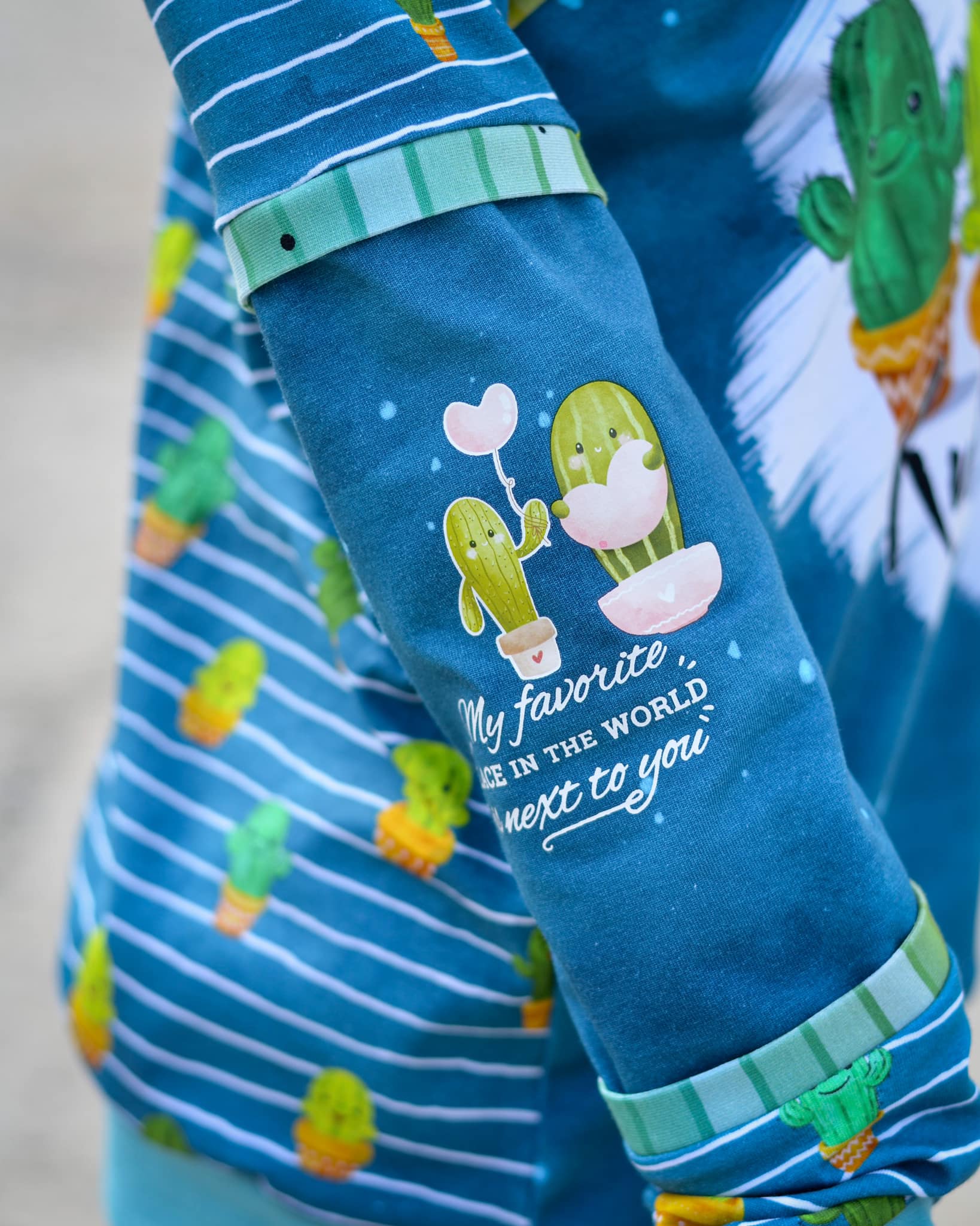 Bio-Jersey Kakteen "Kuscheln?" dunkelpetrol