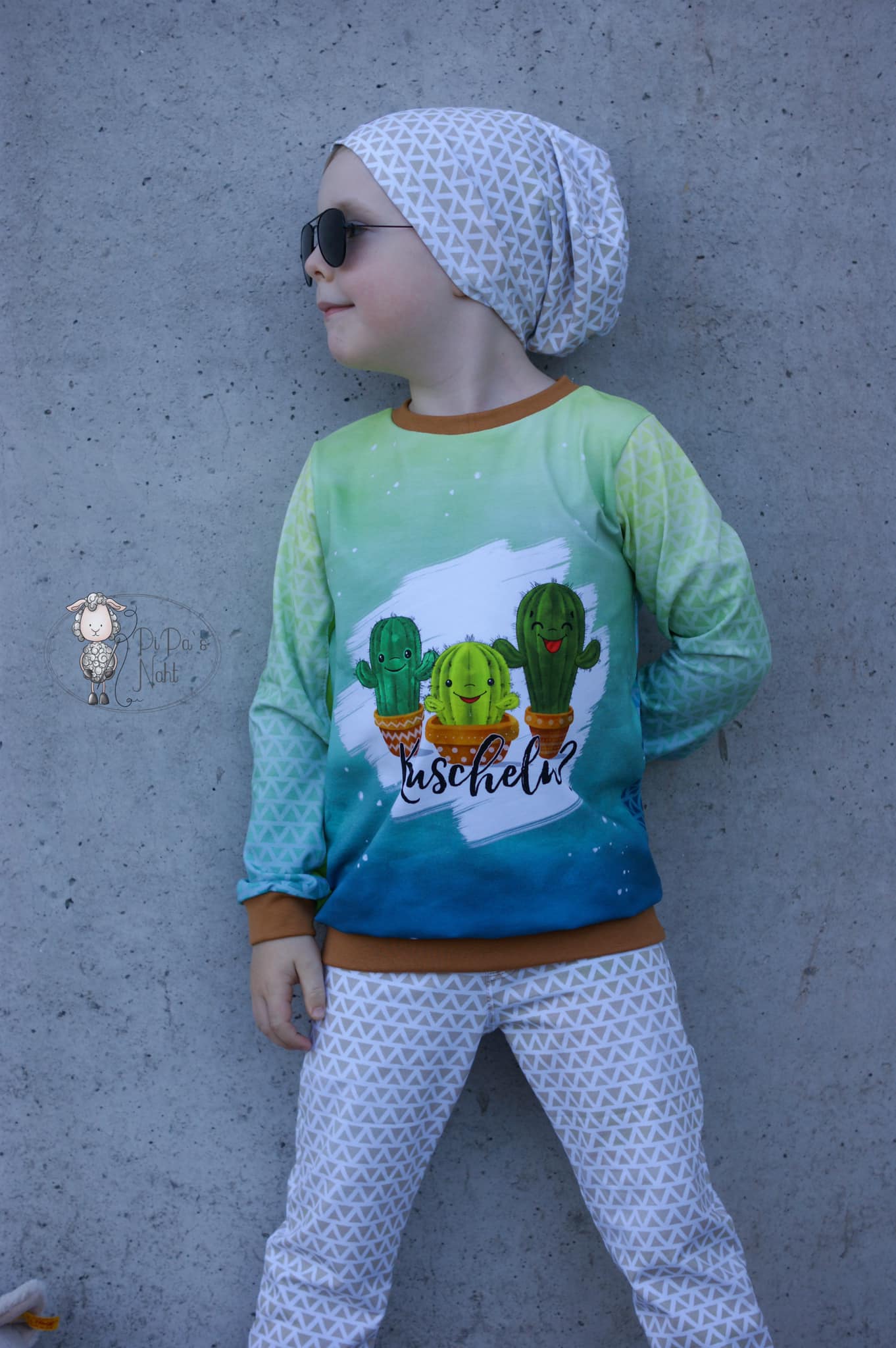 Bio-Jersey Kakteen "Kuscheln?" gelbblau