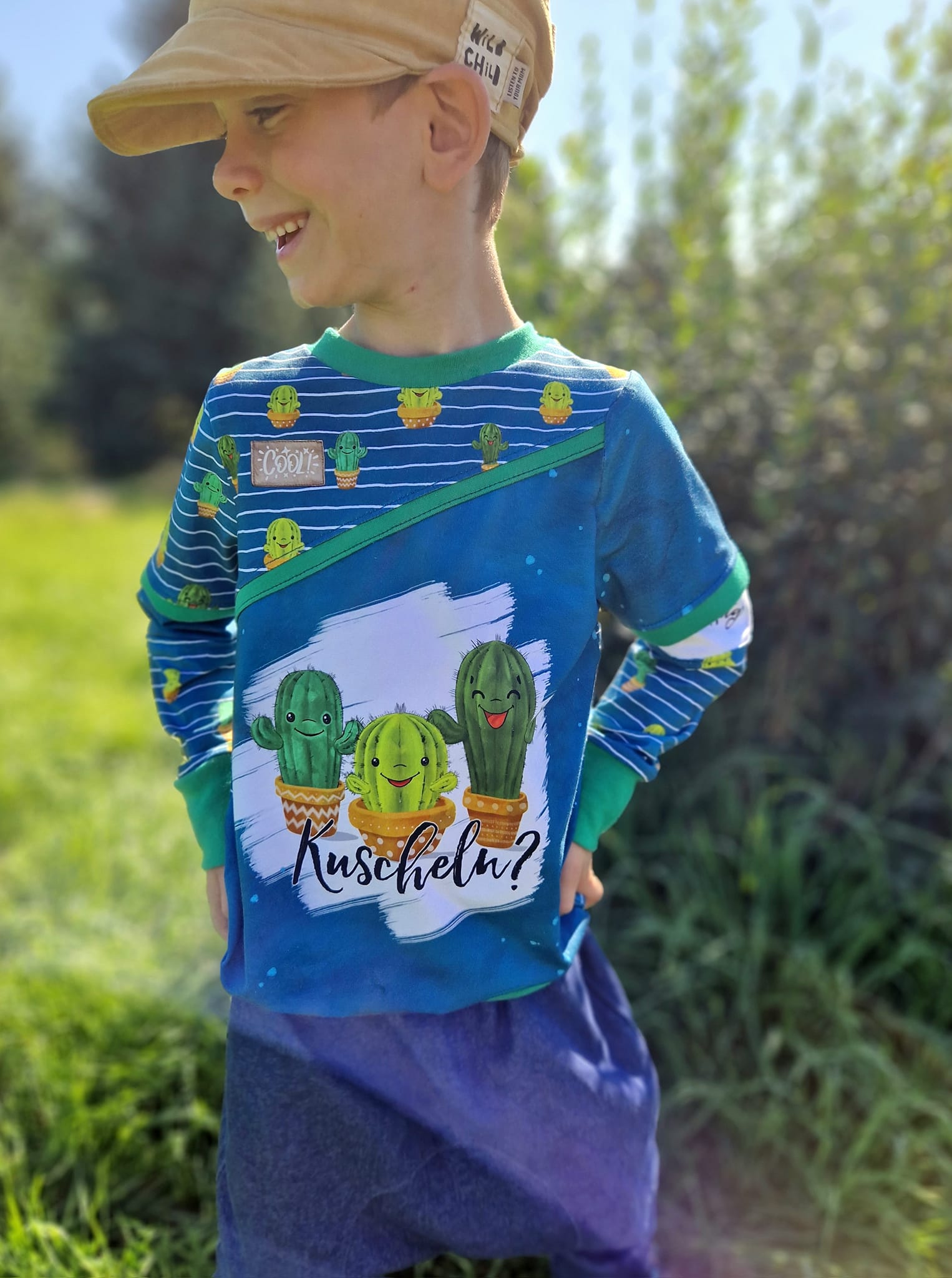 Bio-Jersey Kakteen "Kuscheln?" dunkelpetrol