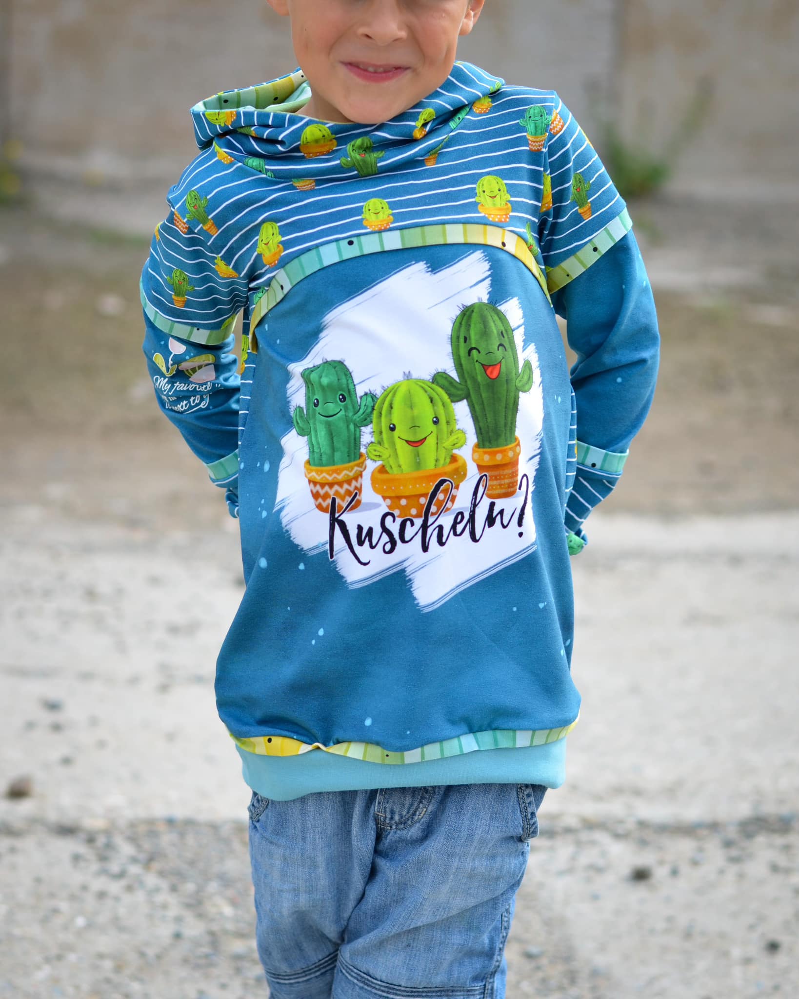 Bio-Jersey Kakteen "Kuscheln?" dunkelpetrol