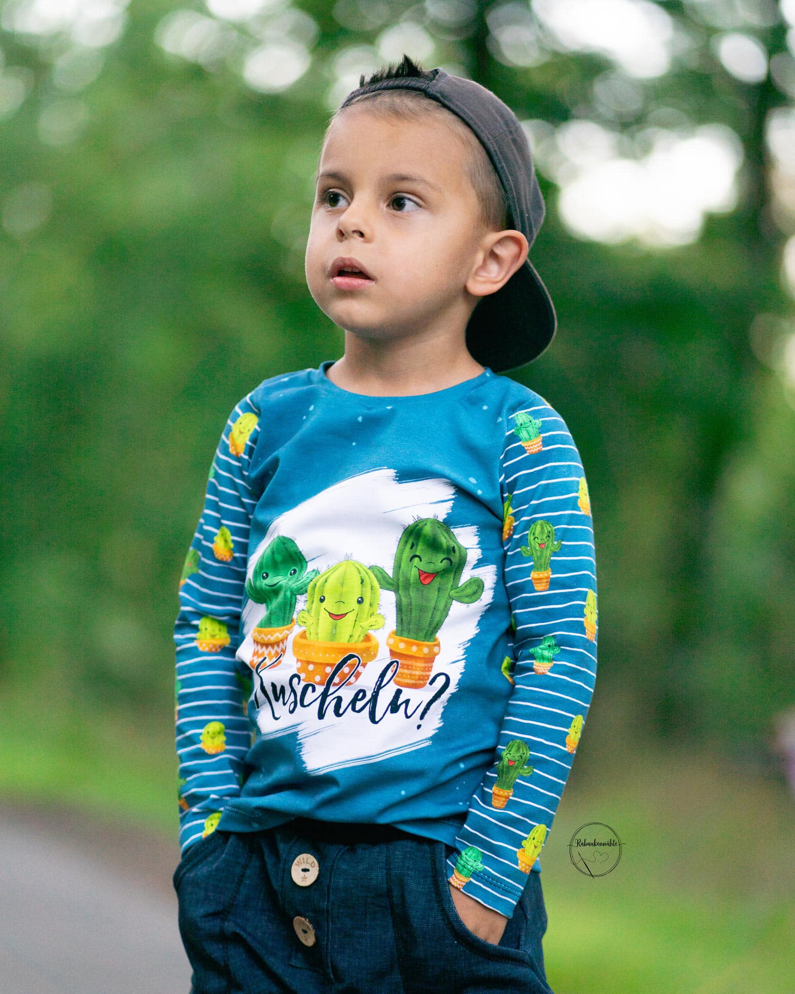 Bio-Jersey Kakteen "Kuscheln?" dunkelpetrol