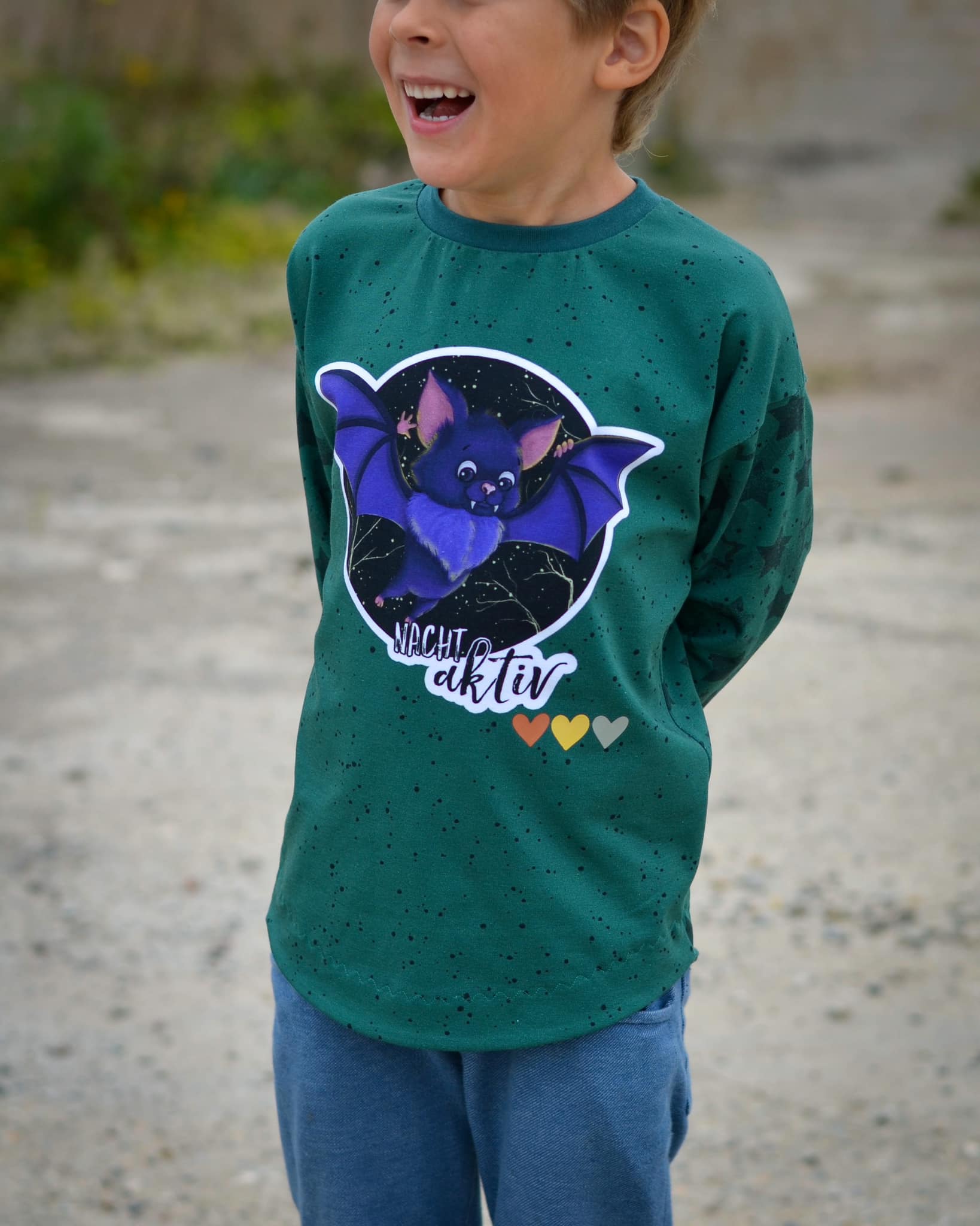 Bio-Jersey Fledermaus nachtaktiv dunkelsmaragd