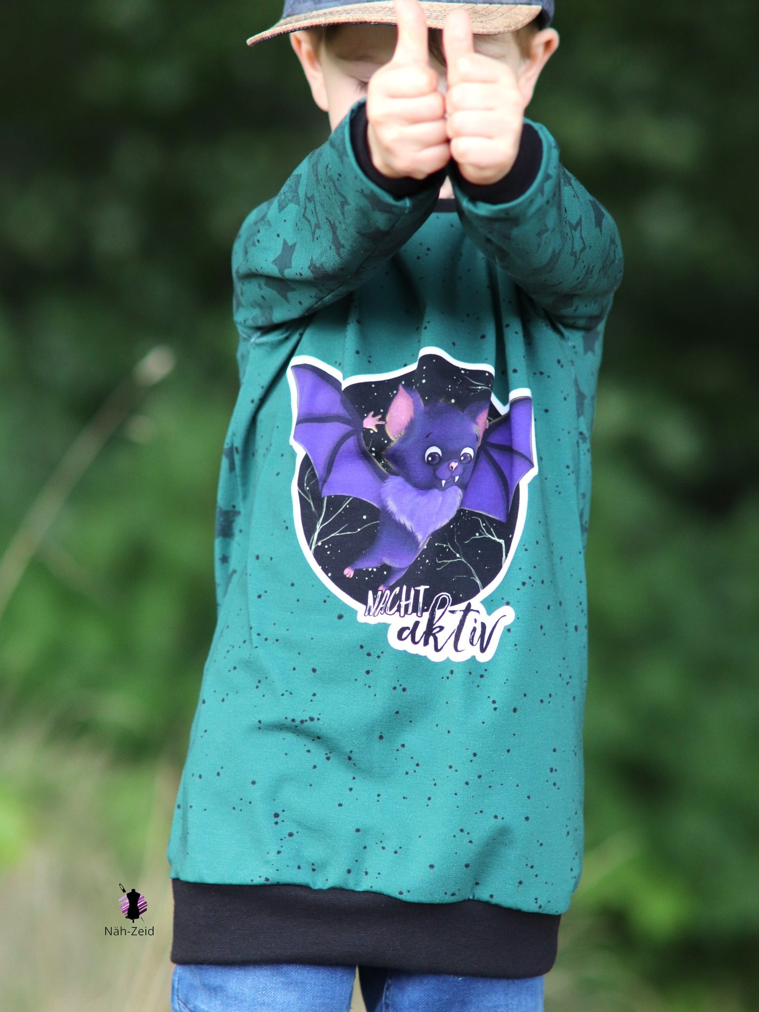 Bio-Jersey Fledermaus nachtaktiv dunkelsmaragd