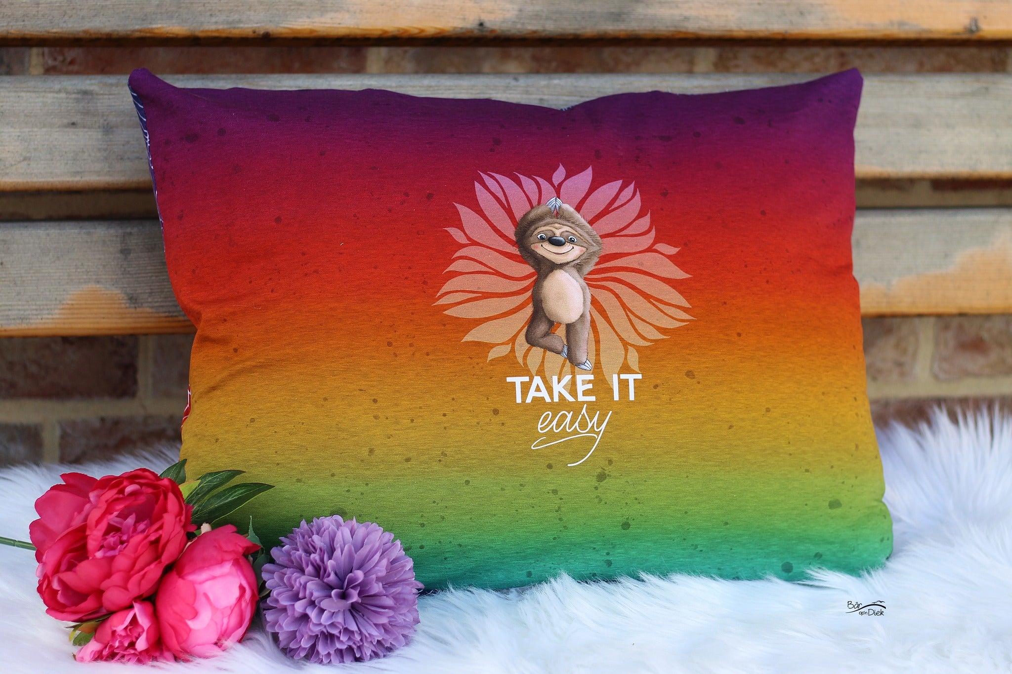 Bio-Jersey Hugo das Faultier "Take it easy" rainbow
