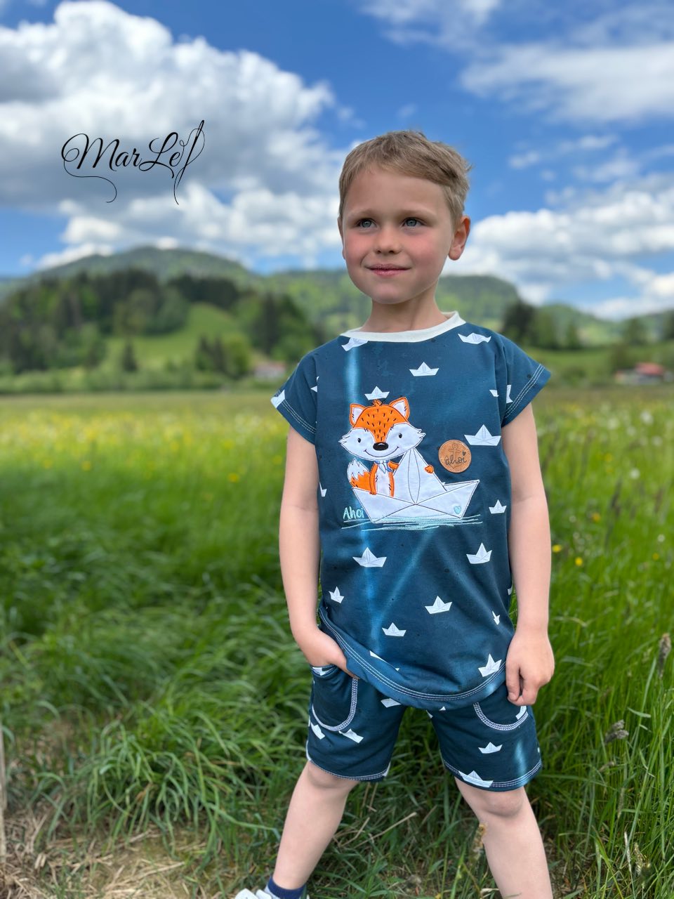 0,5m Bio-Jersey Fuchsmatrose dunkelblau Schiffchen