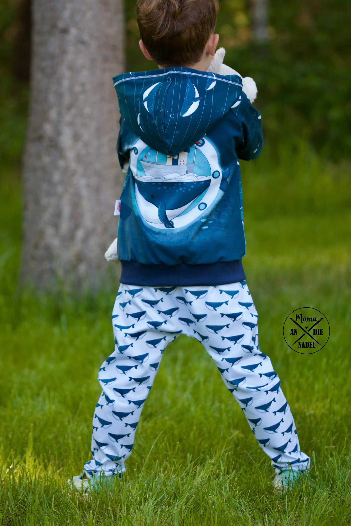 0,5m Bio-Jersey Wal blau-weiß