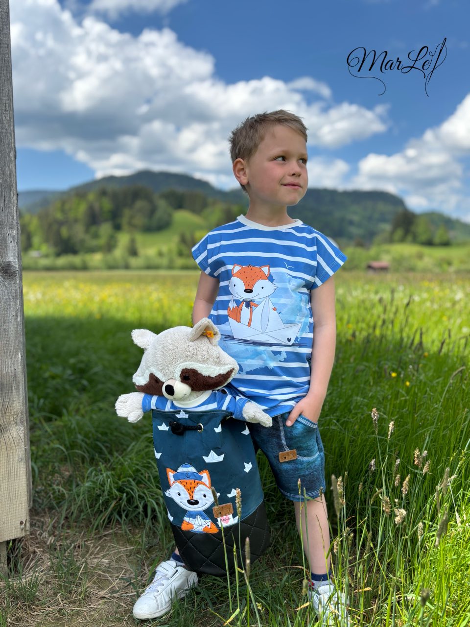 0,5m Bio-Jersey Fuchsmatrose dunkelblau Schiffchen