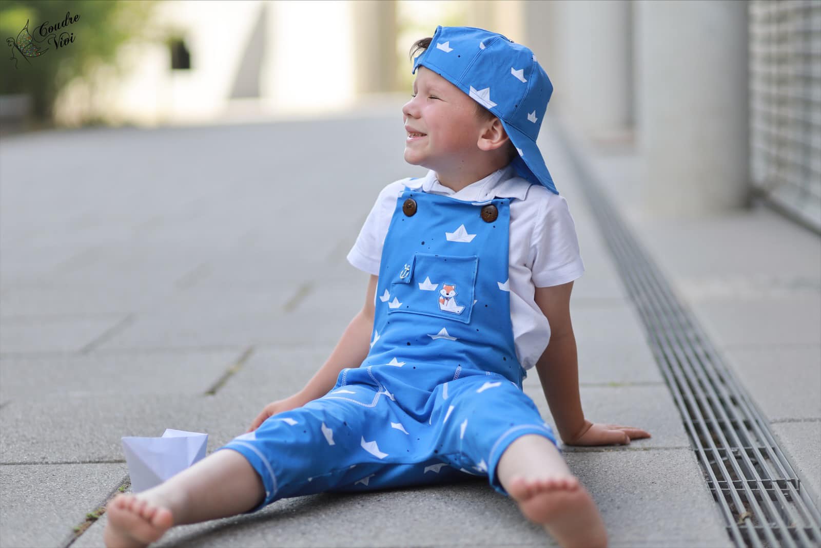 0,5m Bio-Jersey Fuchsmatrose blau Schiffchen Kombi