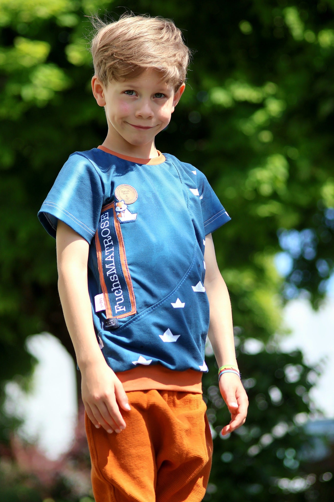 0,5m Bio-Jersey Fuchsmatrose dunkelblau Schiffchen