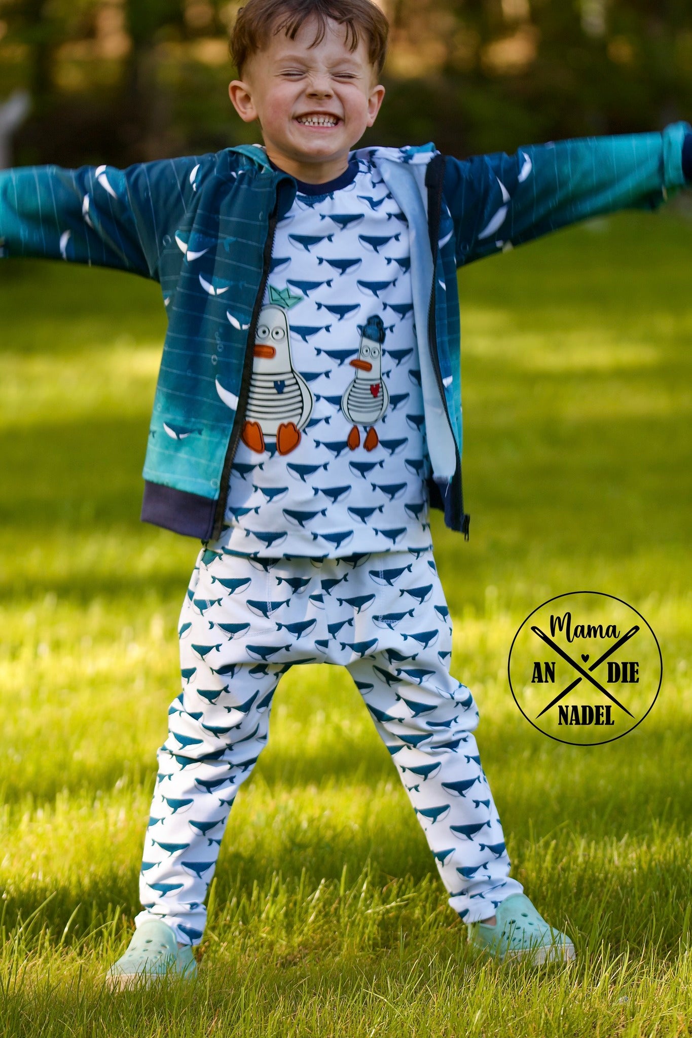 0,5m Bio-Jersey Wal blau-weiß