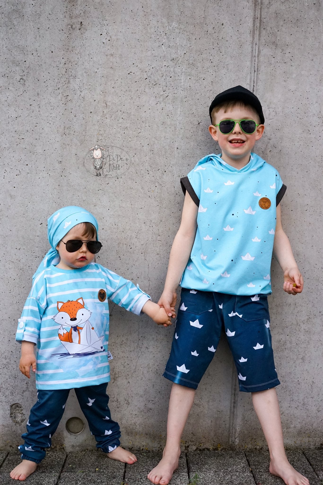 0,5m Bio-Jersey Fuchsmatrose dunkelblau Schiffchen