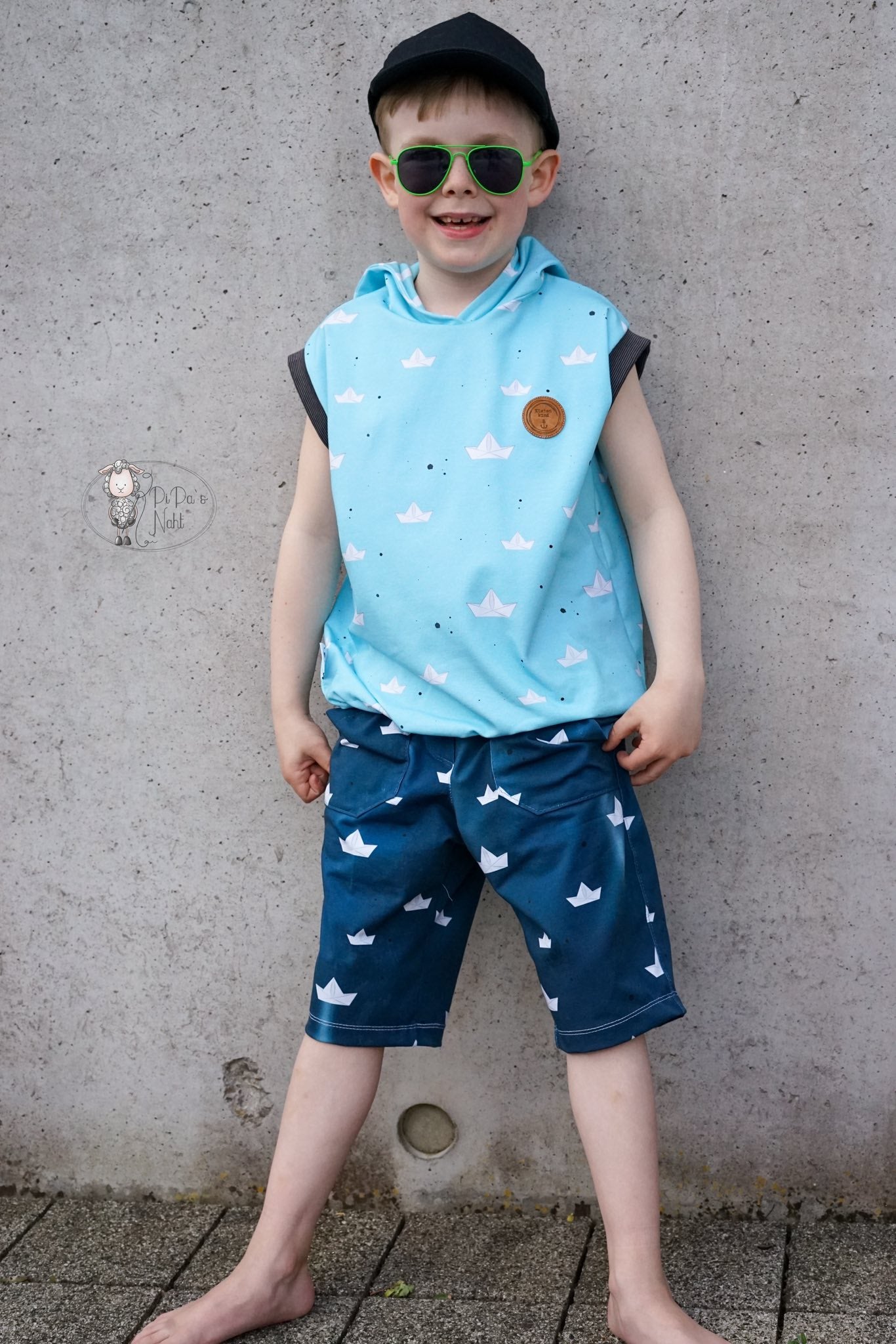 0,5m Bio-Jersey Fuchsmatrose dunkelblau Schiffchen