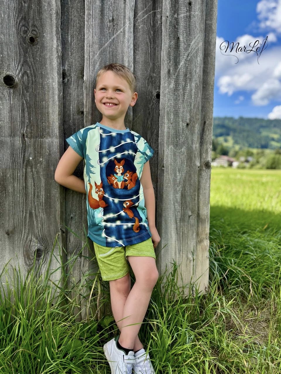 Bio-Sommersweat Eichhörnchenliebe teal