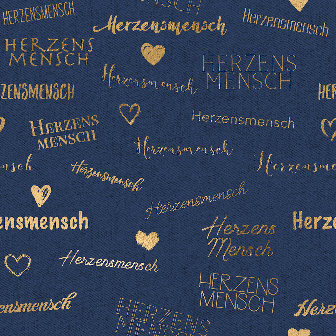 0,5m UV-Lycra Herzensmensch blau-gold