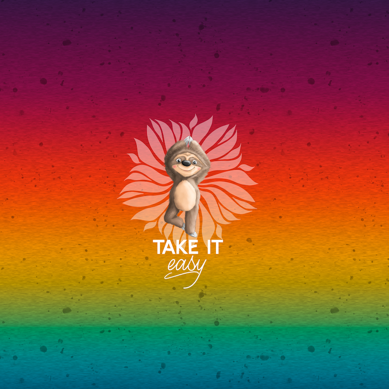 Bio-Jersey Hugo das Faultier "Take it easy" rainbow