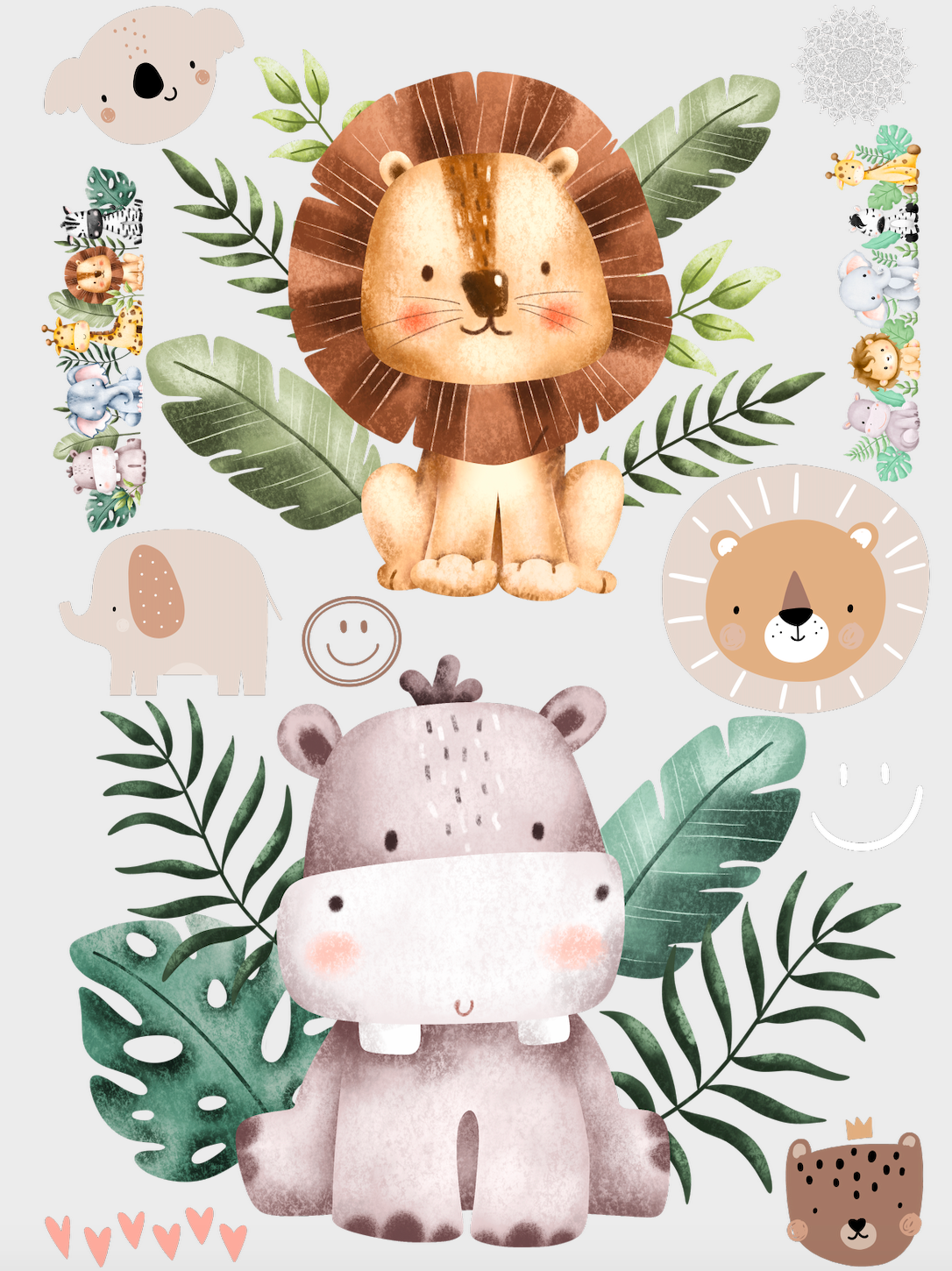 Fuchsfamilie Nilpferd, Löwe & Co Bügelbilder-Bogen