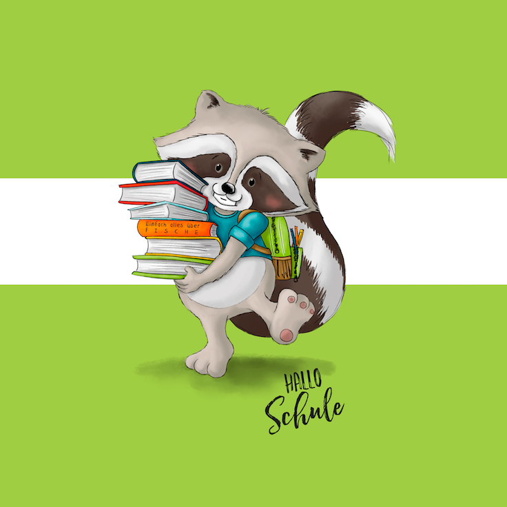 0,5m Bio-Canvas Charlie "Hallo Schule" hellgrün mit weißem Streifen – Rapport ca. 60-65 cm lang