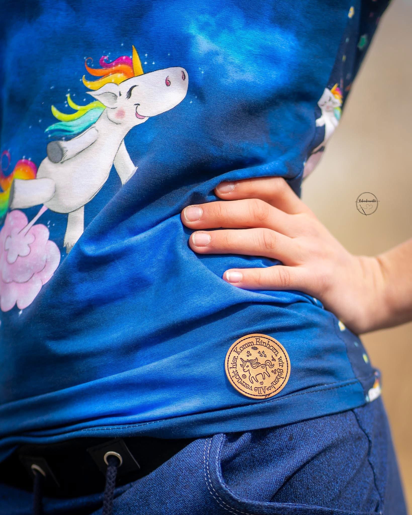 Bio-Jersey Glitzereinhorn denimblau