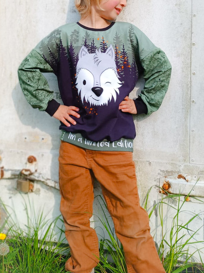 Bio-Sommersweat Limited Edition Waldfreunde Wolfi Wolf grün - Rapport ca. 60-65cm lang