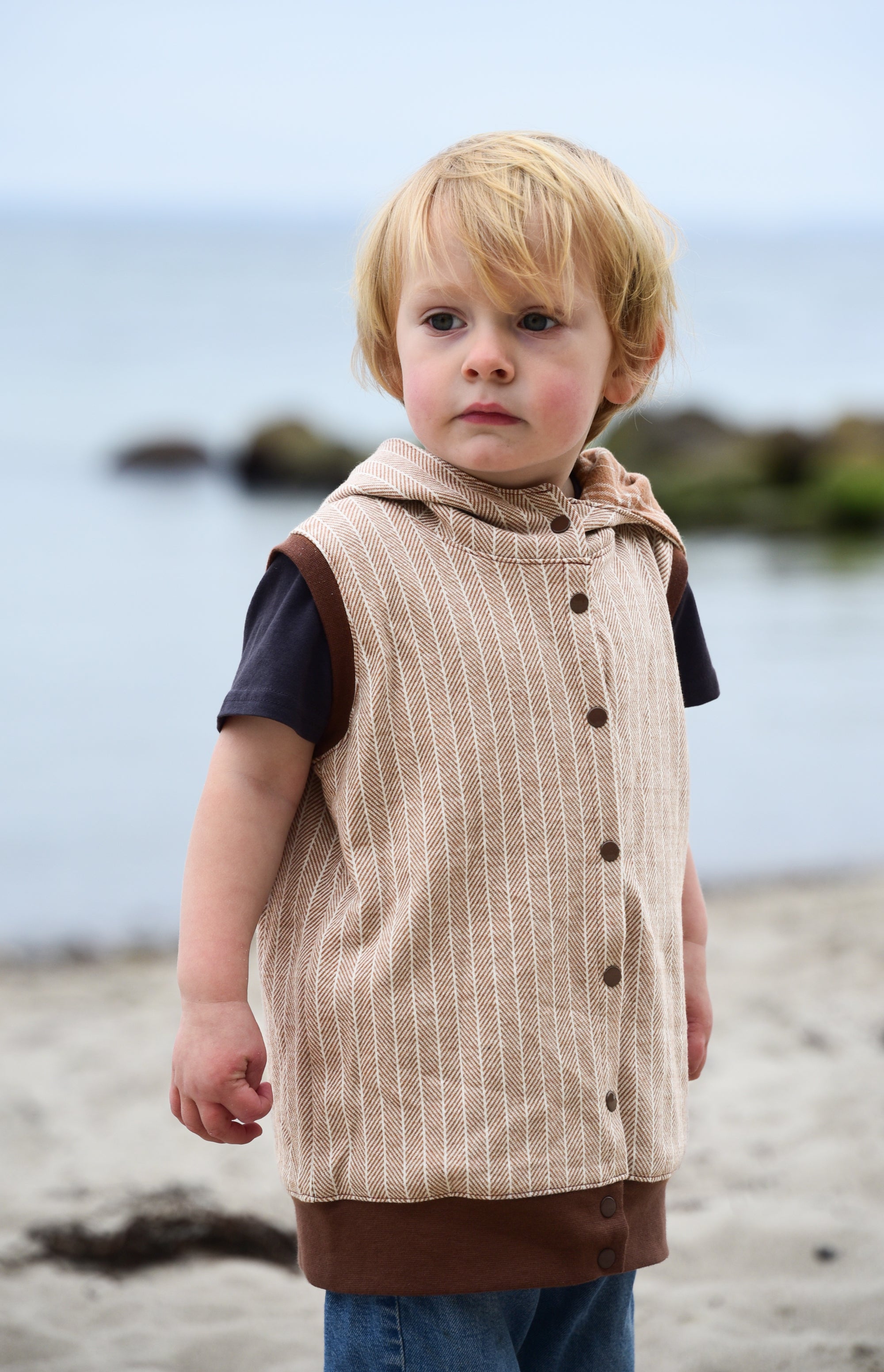 0,5m Jacquard-Jersey Streifen meliert ecru/hellbraun