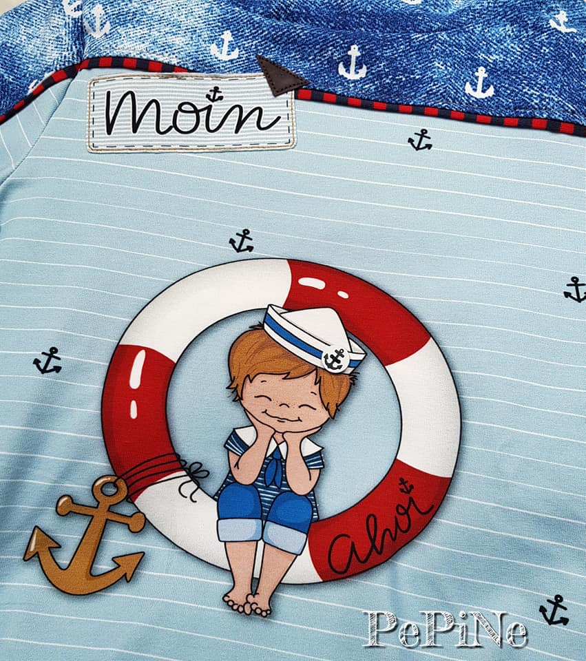 Bio-Jersey Ahoi Matrose hellblau – Rapport ca. 55cm (+/- 5cm)