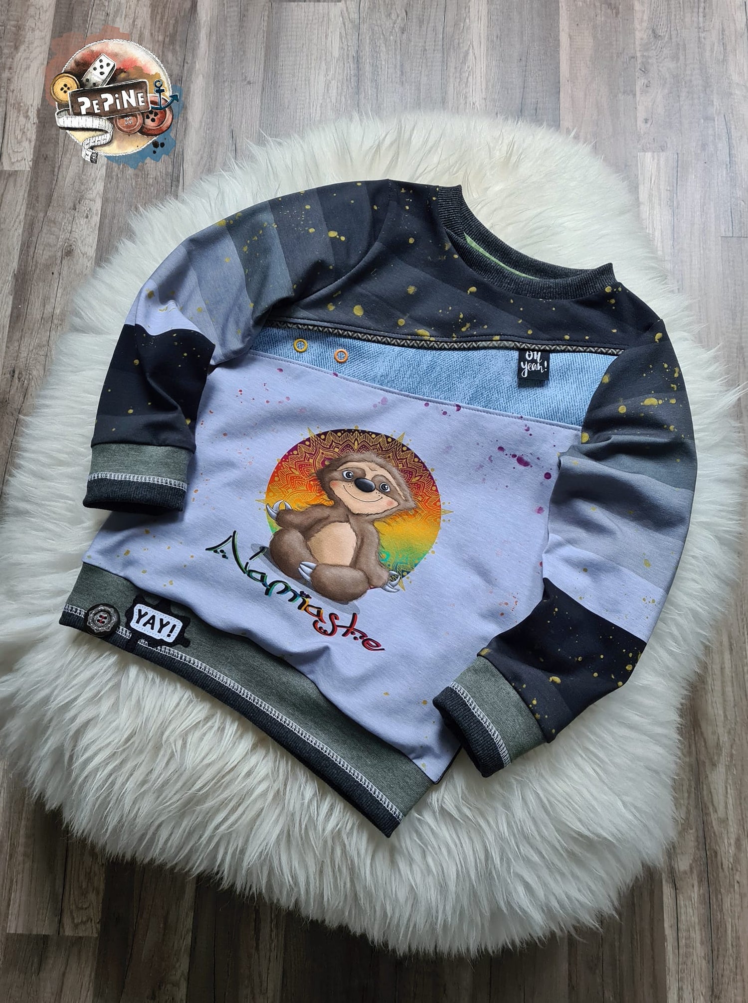 Bio-Sommersweat Faultier Namaste hellgrau meliert 