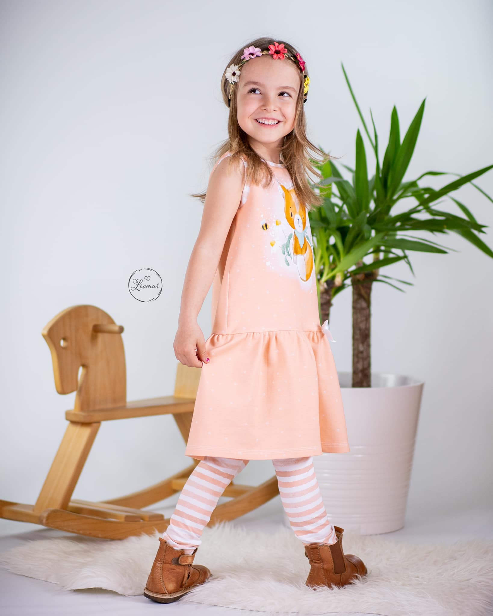 0,5m Bio-Sommersweat Little Fox Aquarellstreifen peach