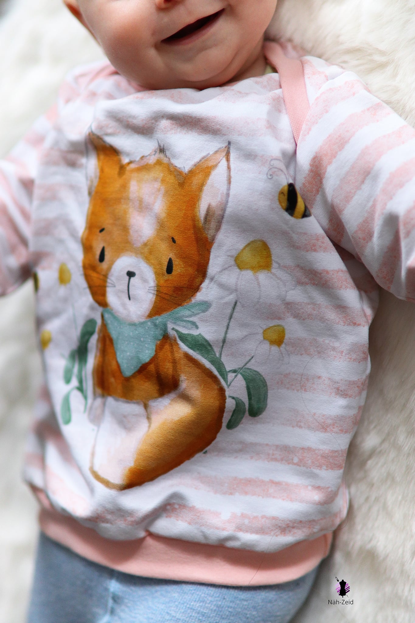 Bio-Sommersweat Little Fox peach mit Streifen - Rapport ca. 60-65cm lang
