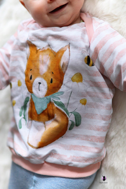Bio-Sommersweat Little Fox peach mit Streifen - Rapport ca. 60-65cm lang
