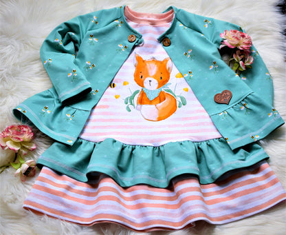Bio-Sommersweat Little Fox peach mit Streifen - Rapport ca. 60-65cm lang
