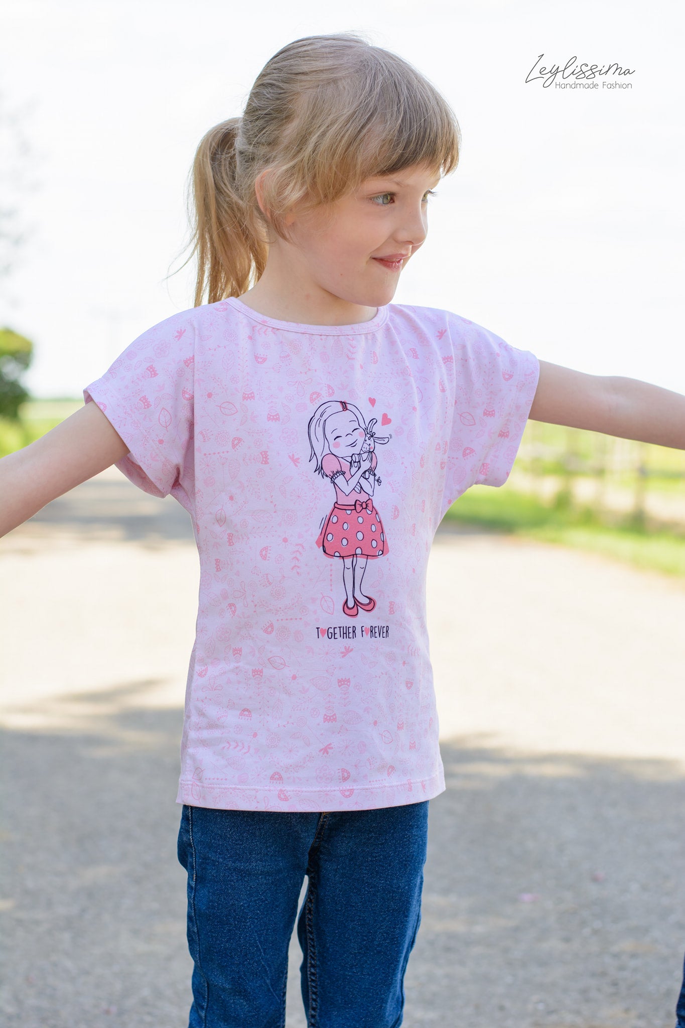 Bio-Jersey Together Forever rosa - Rapport ca. 65-70cm lang