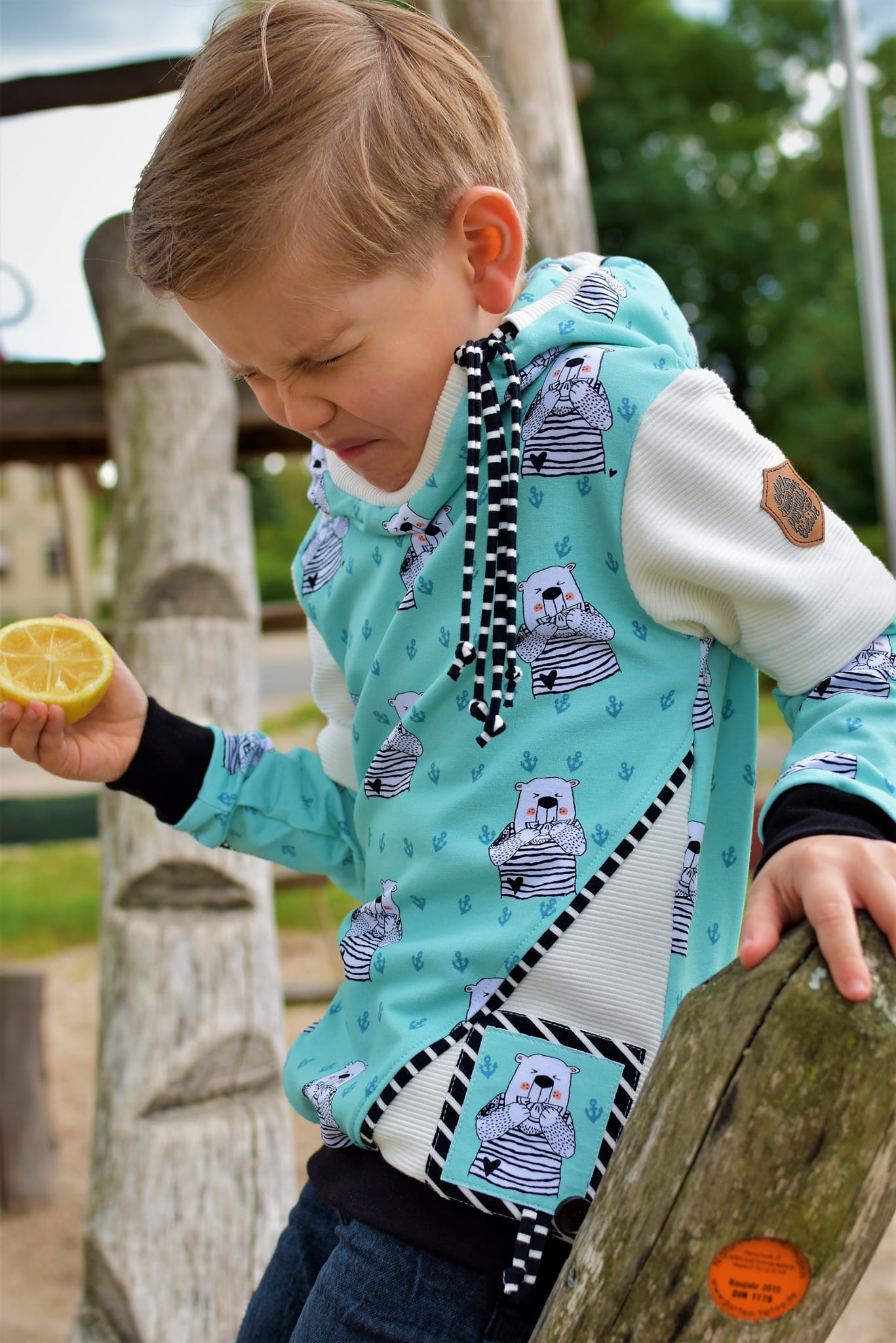 0,5m Bio-Sommersweat Zitronenbär mint (
