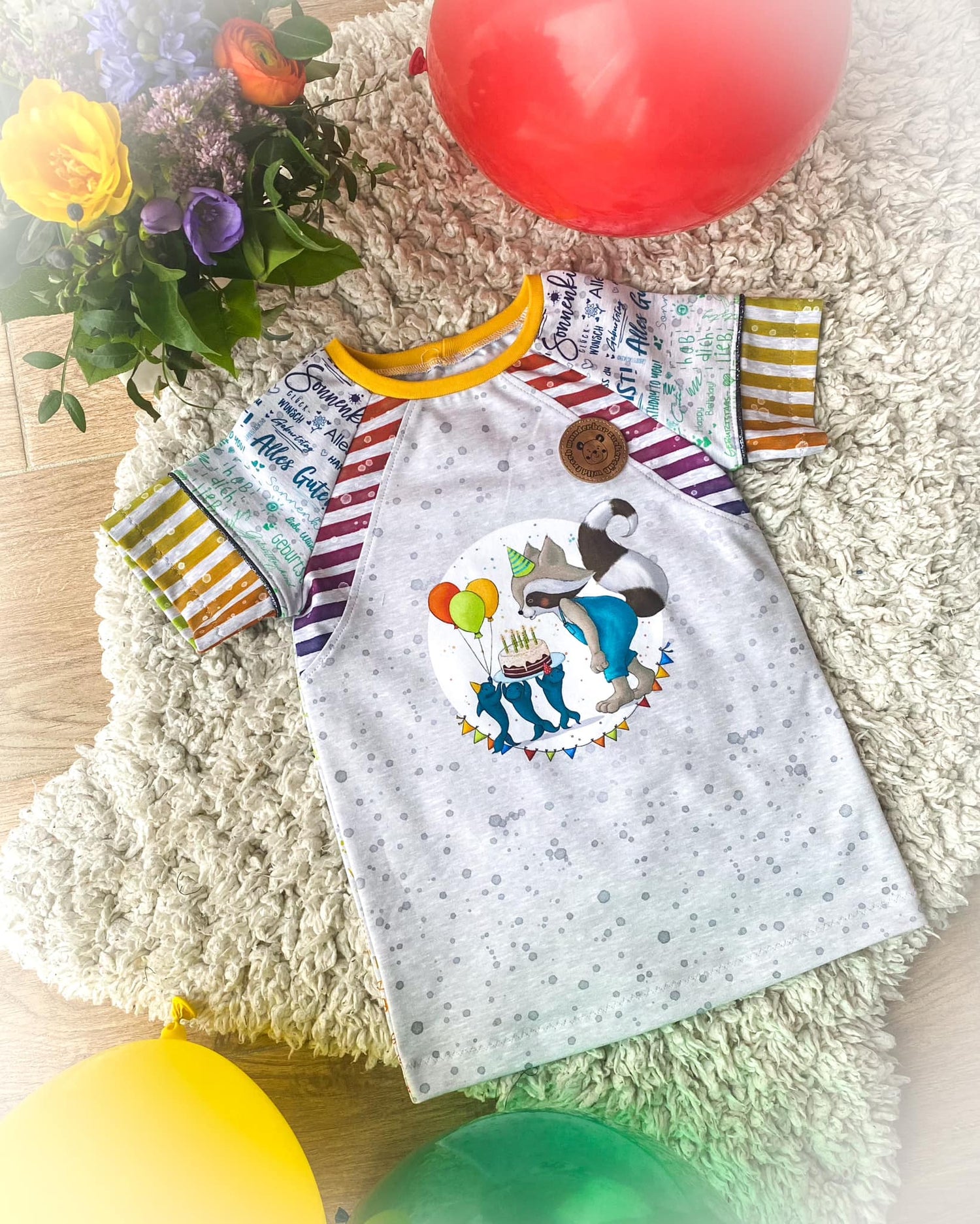 Bio-Jersey Charlie "Geburtstag" hellgrau rainbow 